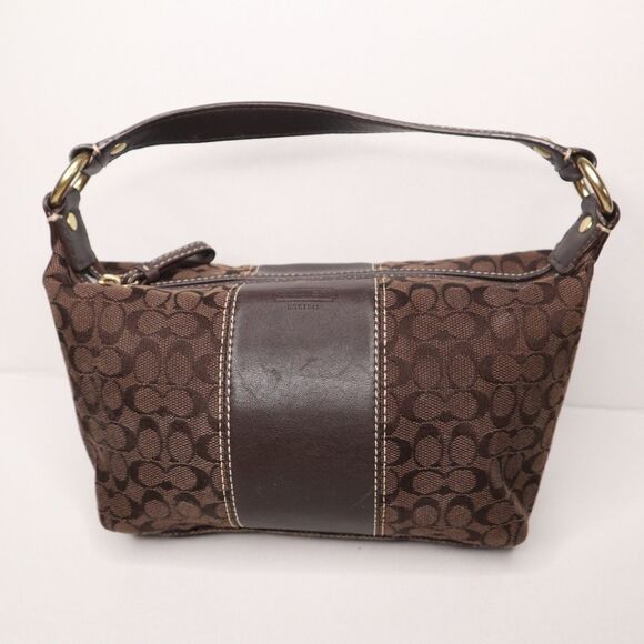 Vintage COACH F40846 Jacquard Signature C Brown Canvas Leather Handbag Purse
